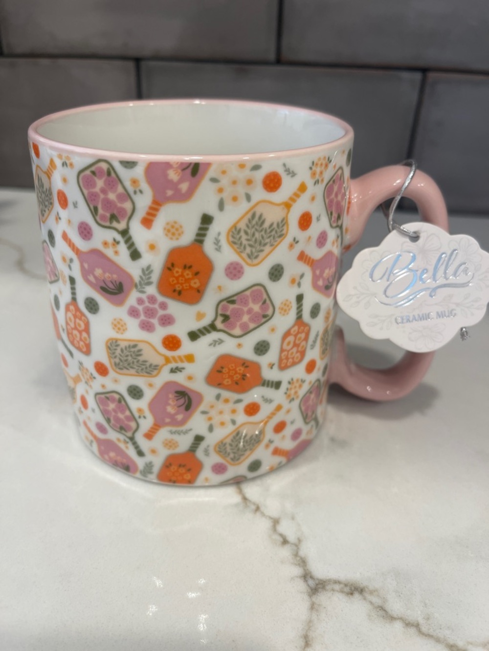 Bella Ceramic Mug - PICKLEBALL 🏓 Pattern Pink & Orange NWT